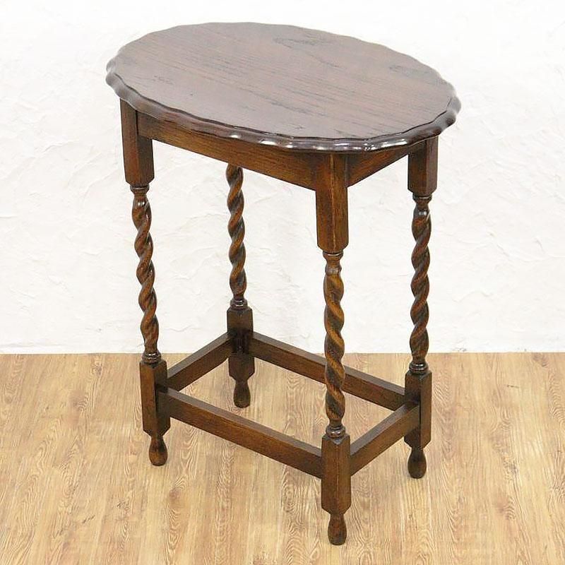 英国アンティーク木製ワインテーブル/サイドテーブル/丸机/飾り棚(89