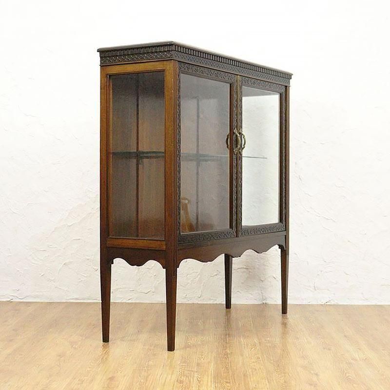 キャビネット マホガニー 洋風ショーケース 彫刻入り