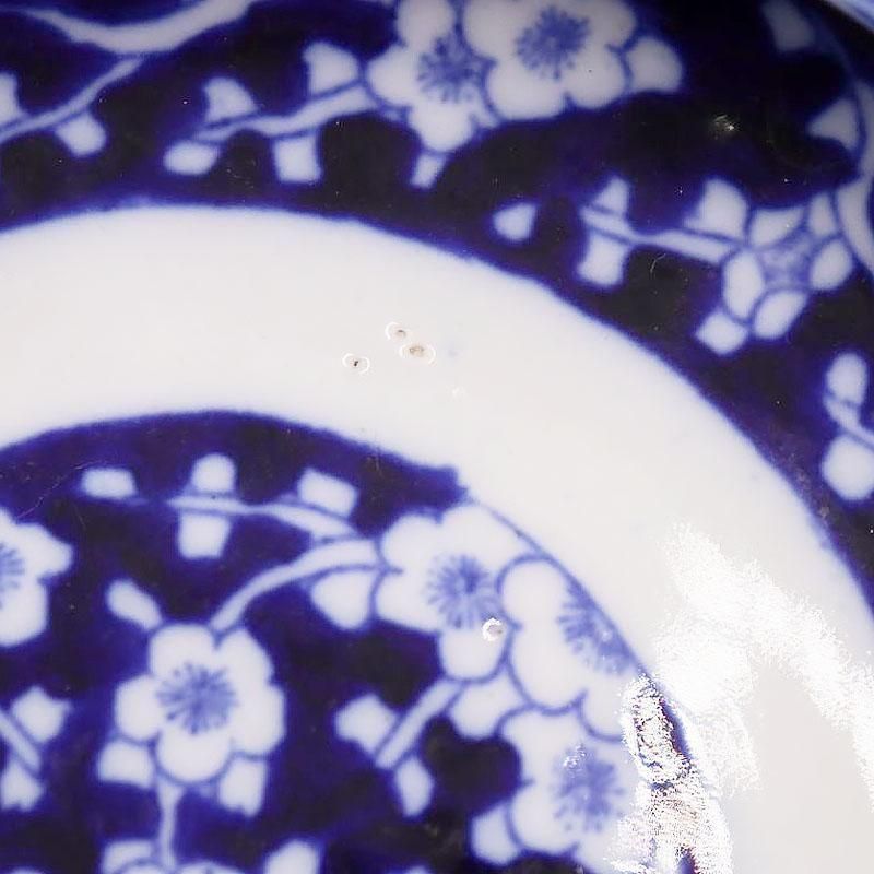 手描き染付中皿深皿｜藍色ベロ藍｜昭和レトロかわいい