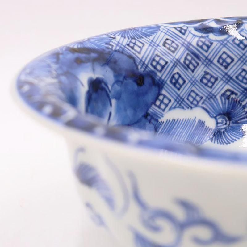 染付 大鉢 蝶柄 花｜直径22 高さ8.5｜希少価値の高い美しいデザイン