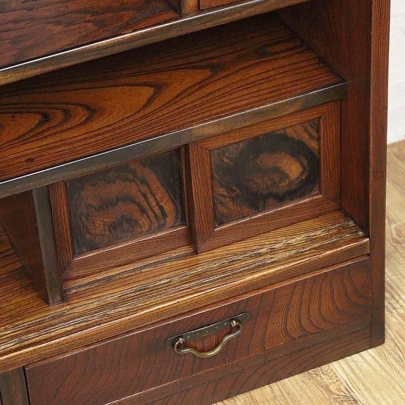 茶箪笥 薄型 ケヤキ材 大正時代頃 日本製 和家具 アンティーク