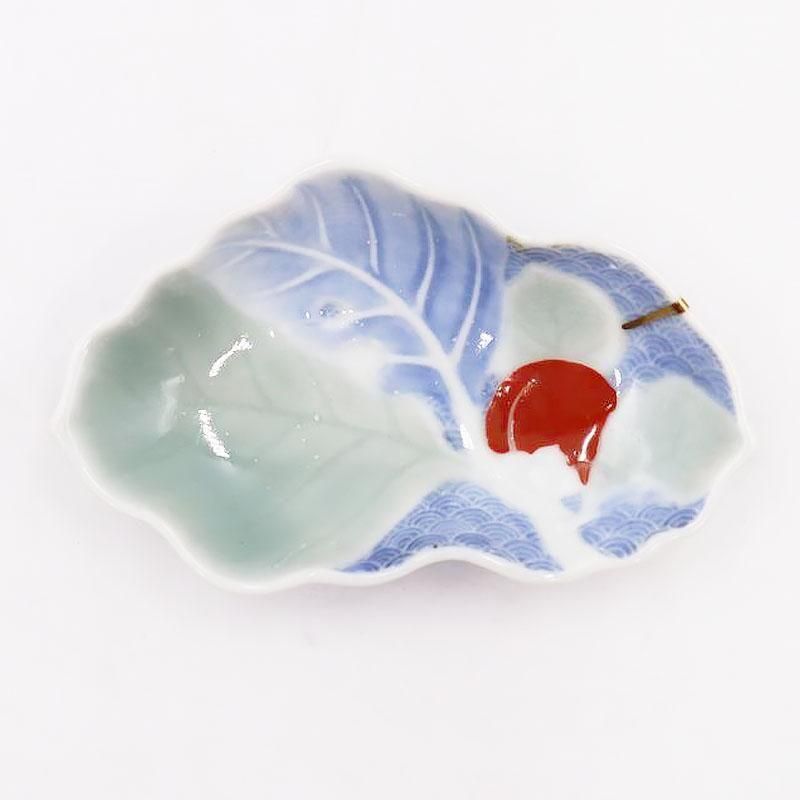 骨董 アンティーク 古九谷金銀彩 蛇籠文様 葉形 皿 変形皿 甘手 骨董