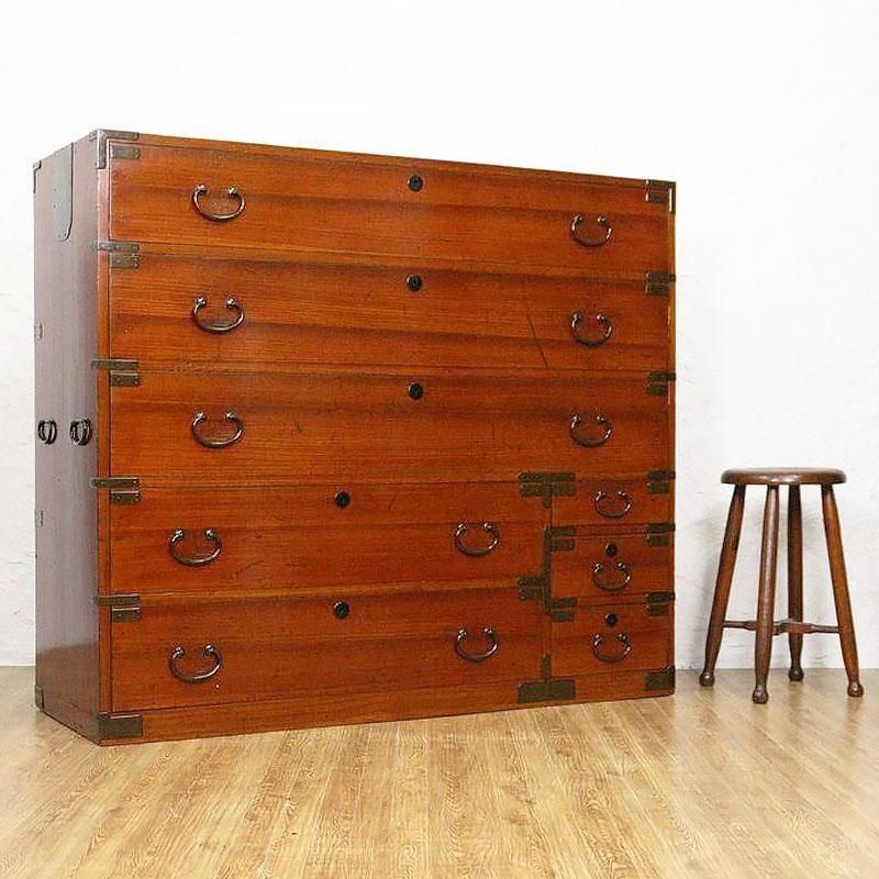 和箪笥 四尺 朱色 大正昭和初期 和モダン 桐製 アンティーク