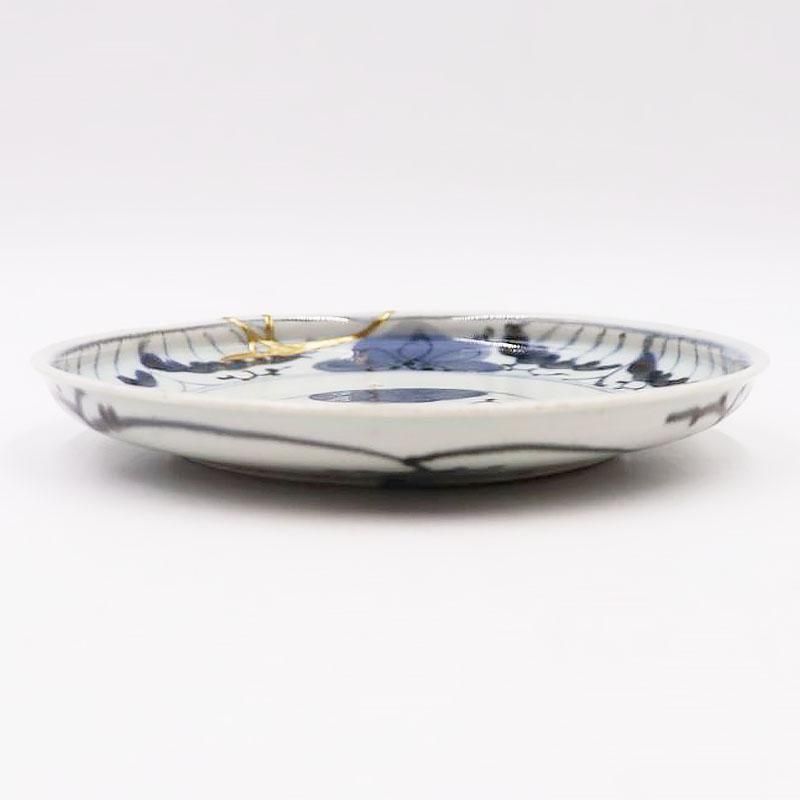 中皿 明治の手描き伊万里金継ぎ花唐草の和骨董