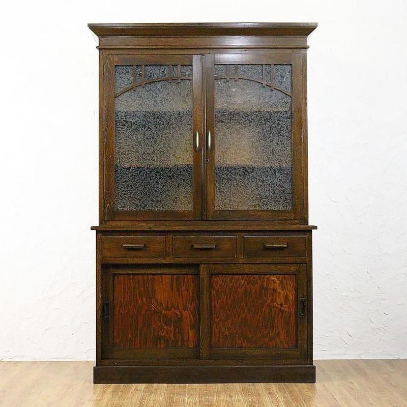キャビネット 大正ロマンの結霜ガラス入り食器棚