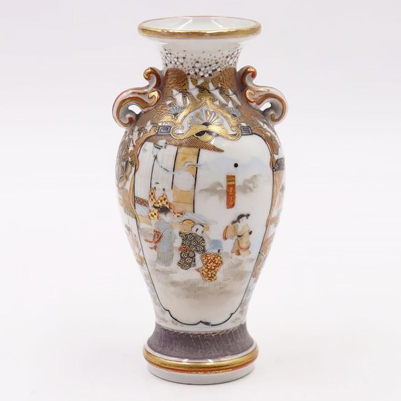 九谷 花瓶 アンティーク 九谷焼 金襴手花詰み 花柄 花生 花入 壺 置物