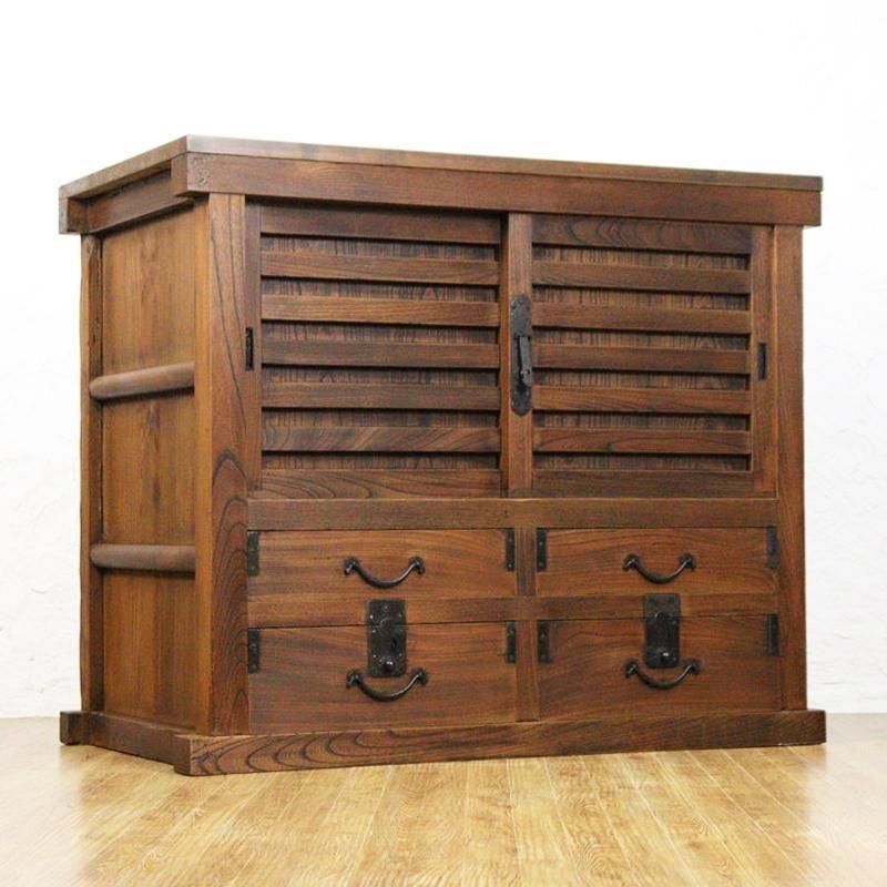 ダイヤガラス入り 茶箪笥 キャビネット 食器棚 アンティーク 骨董 和