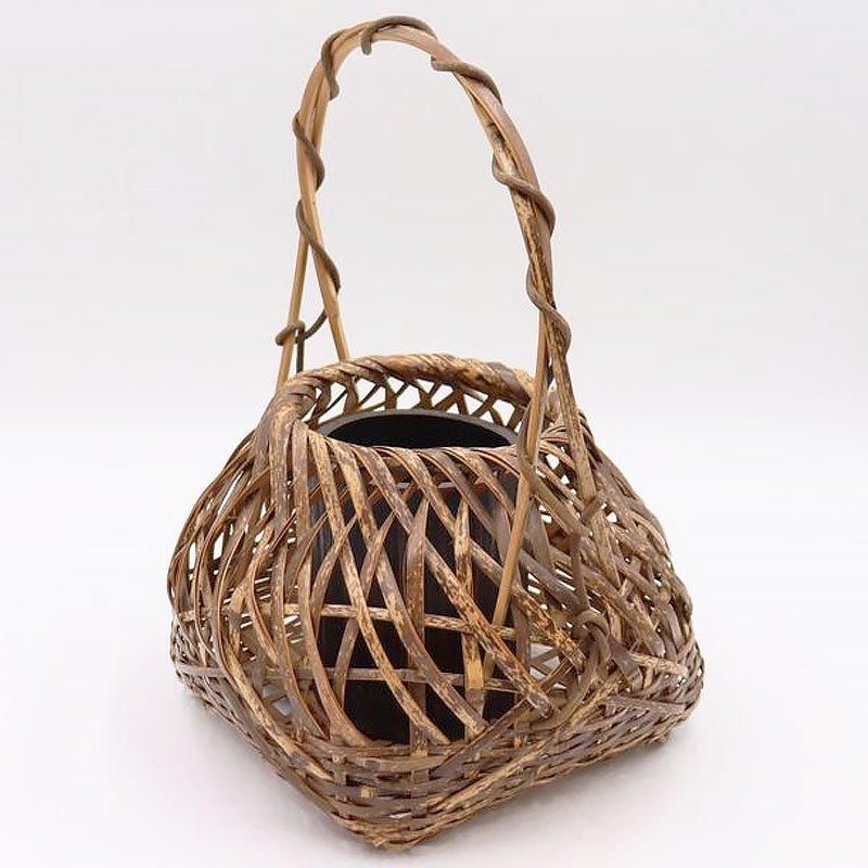 竹籠 日本製 和風 大正昭和初期 花器 幅23cm