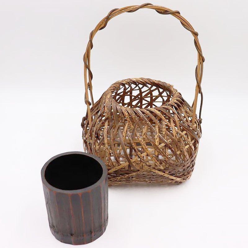 竹籠 日本製 和風 大正昭和初期 花器 幅23cm