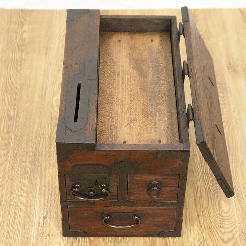 硯箱 掛け硯 小引出し 小物入れ 時代金具 日本製 明治時代 日本の道具
