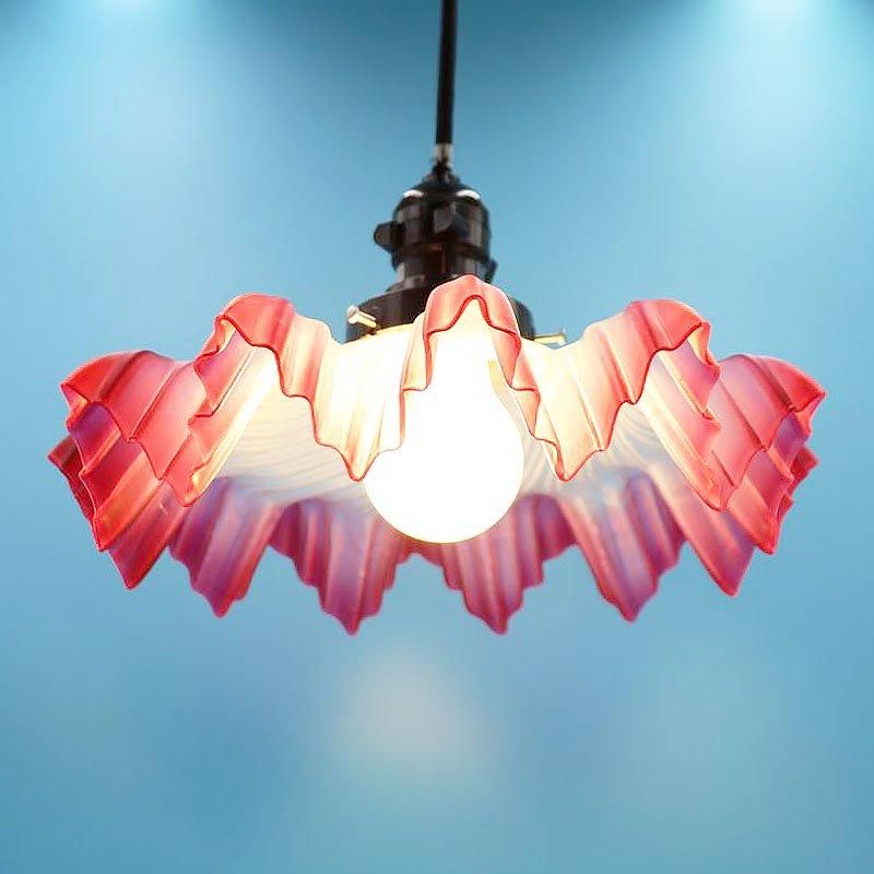 照明 大正ロマン 電笠 ガラス ピンク 直径27cm