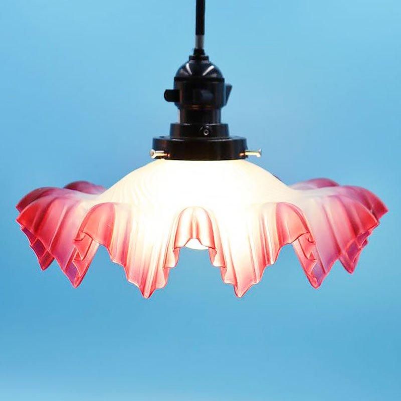 アンティーク 乳白ピンク螺旋電笠 ガラス 照明 灯り 大正ロマン レトロ