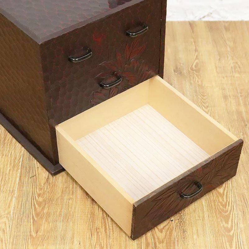 昭和初期 鎌倉彫の裁縫箱 針山付き小引出し