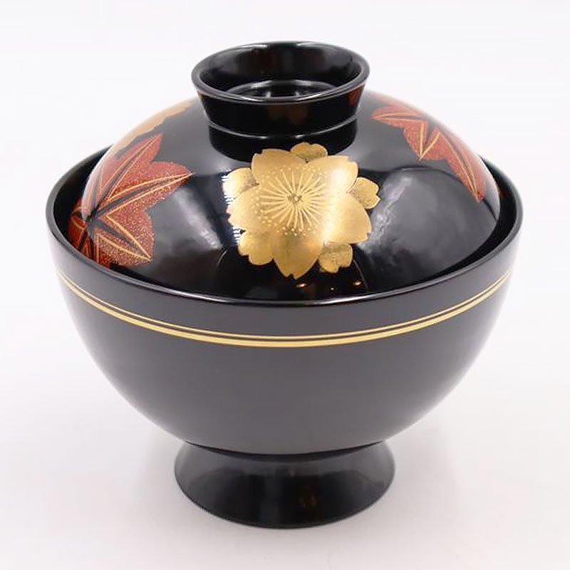 吸物碗 漆器 黒塗 蒔絵入り 大正昭和頃 直径11.5cm