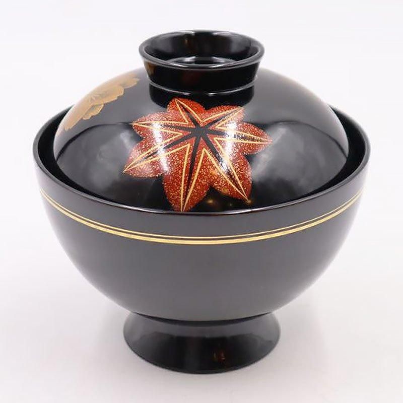 吸物碗 漆器 黒塗 蒔絵入り 大正昭和頃 直径11.5cm