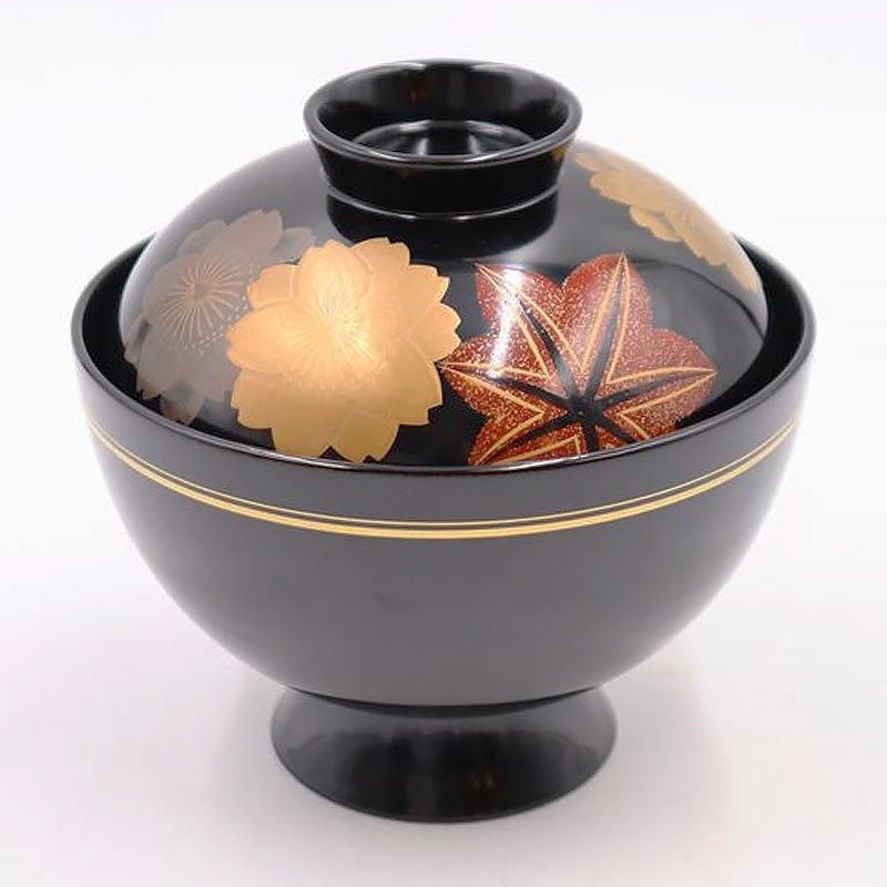 吸物碗 漆器 黒塗 蒔絵入り 大正昭和頃 直径11.5cm