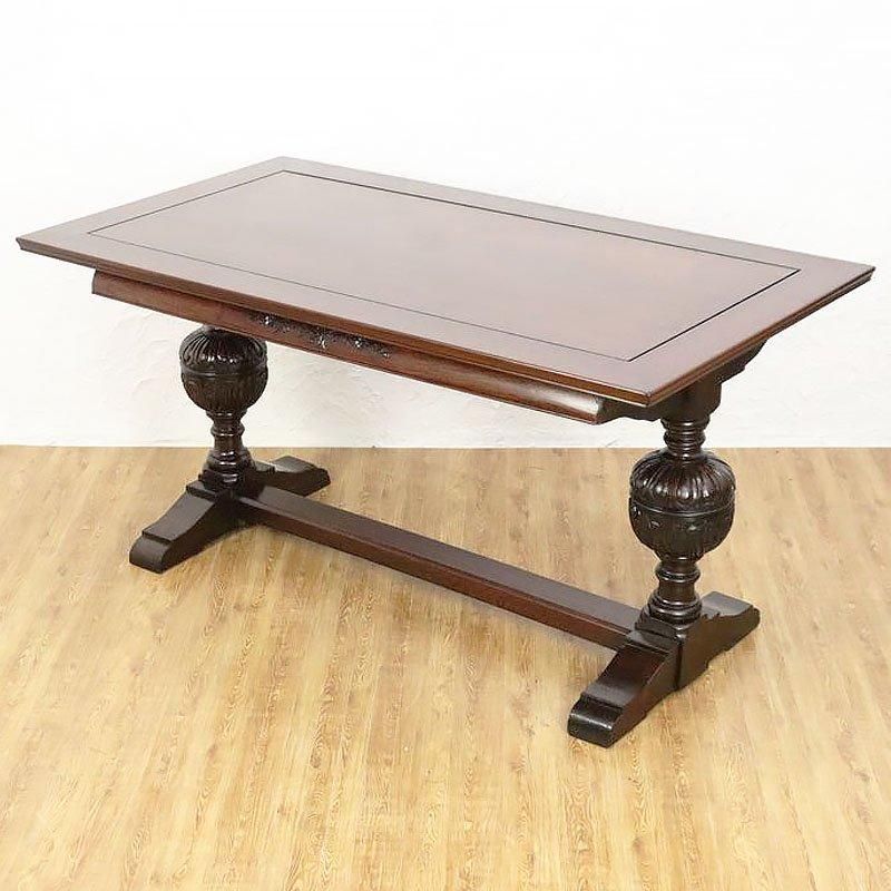 彫刻入りバルボスレッグテーブル｜2から6人用オーク材アンティーク