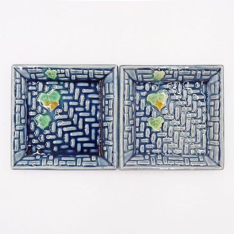 淡路民平焼 青緑釉 手塩皿｜アンティーク 和食器｜サイズ 9×9×1.5