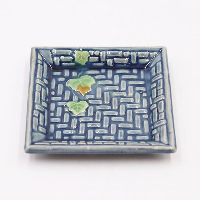 淡路民平焼 青緑釉 手塩皿｜アンティーク 和食器｜サイズ 9×9×1.5