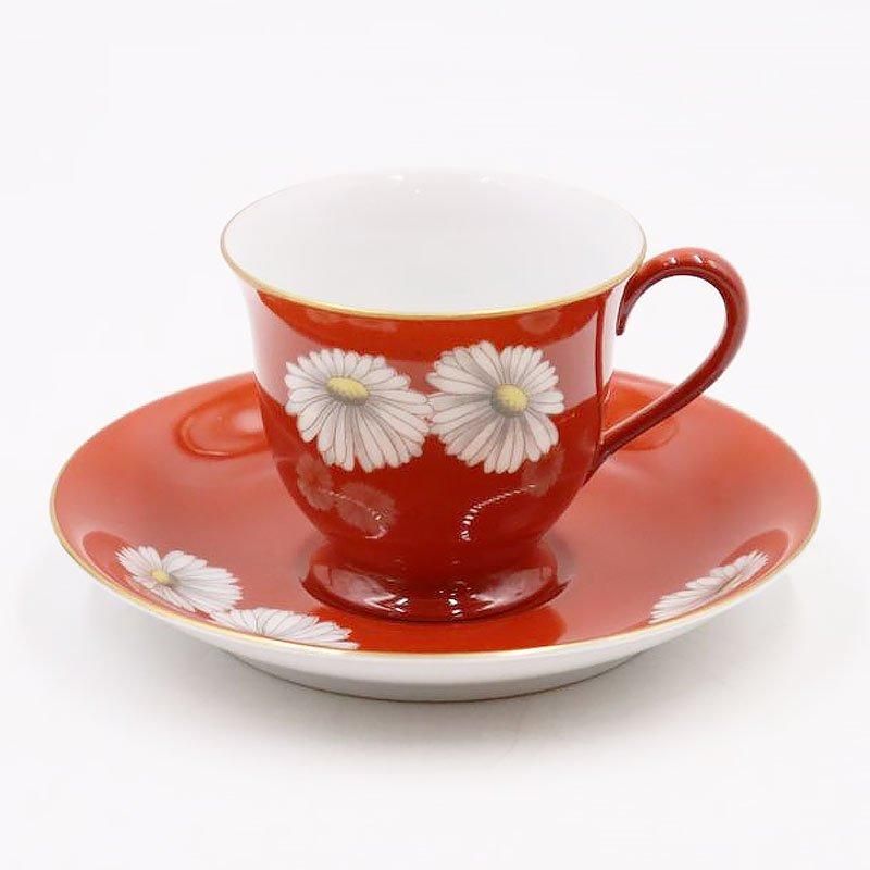 ノリタケ デミタスカップ＆ソーサー｜赤のマーガレット小菊｜昭和