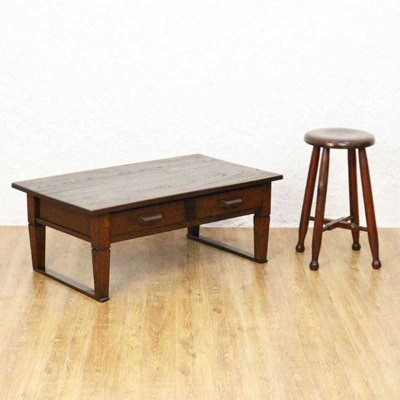 昭和レトロ 古家具 木製文机 3杯引き出し付き座卓 書斎机 ビンテージ