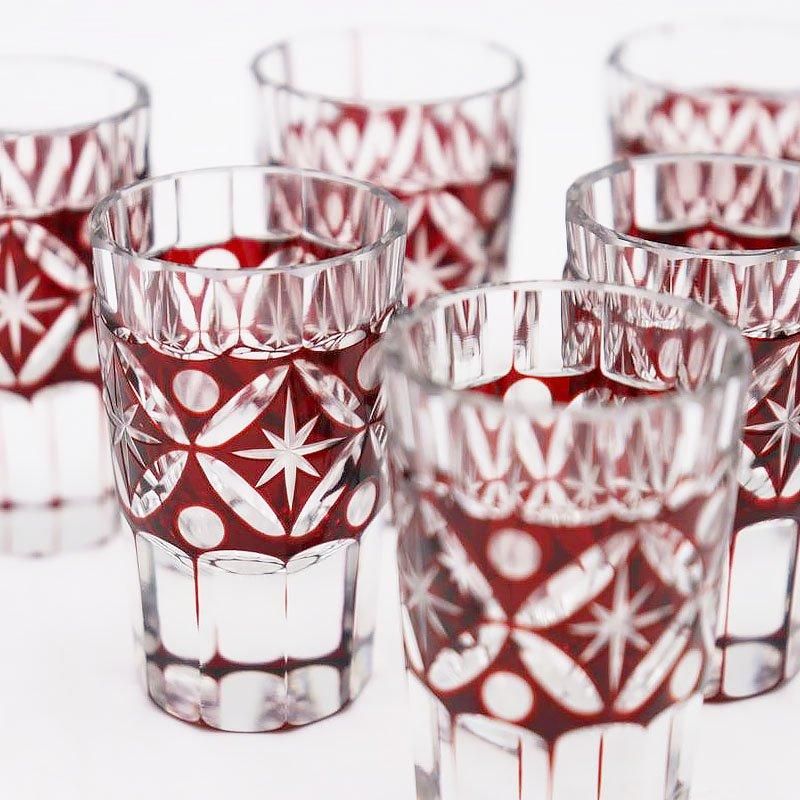 大正時代赤切子リキュールセット 小ぶりグラス付き