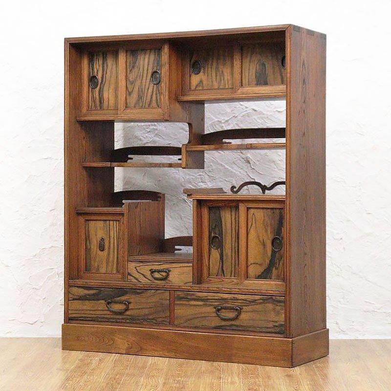 茶箪笥 日本製 ケヤキ 黒柿 大正昭和レトロ