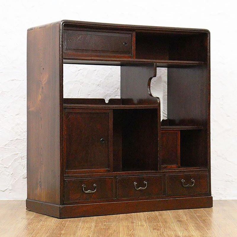 ケヤキ材 茶箪笥 和風キャビネット 日本製 大正 民芸 古民家