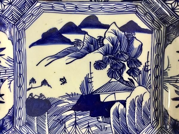 手描き染付角皿(東屋山水)｜横29 縦29 高5｜一点もの