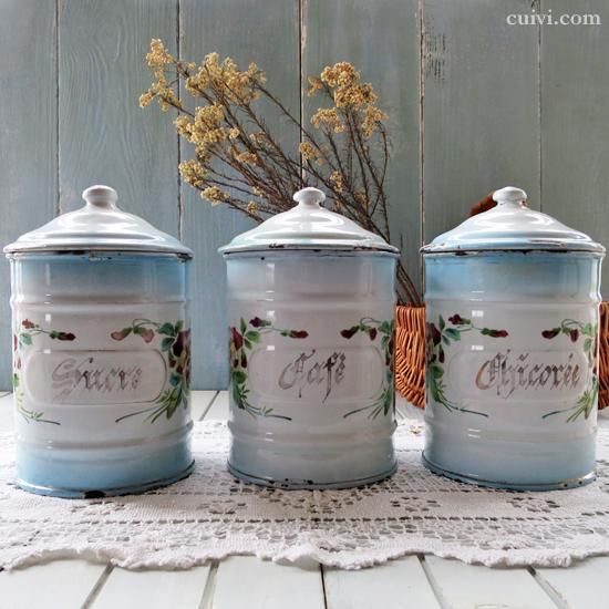 JAPY] ブルー_パンジー_ホーローキャニスター＜3個フルセット