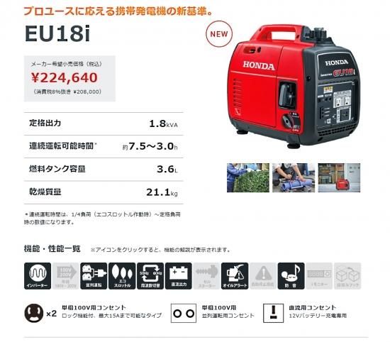 ホンダ発電機 正弦波インバーター EU16i 横浜市近隣は無料で手渡し配達
