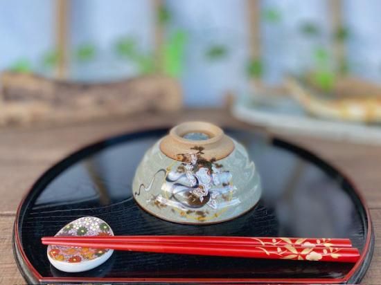九谷焼 飯碗 茶碗 大 風神雷神 中裏絵-百華園