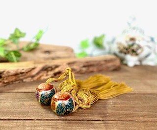 九谷焼 風鎮 掛け軸用 青粒+金花詰(傑作) 小玉-百華園