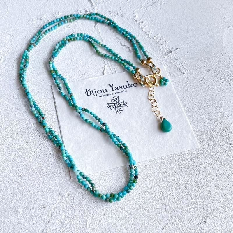 14kgf 天然 ターコイズ ネックレス 2連 ターコイズ ブルー 天然石