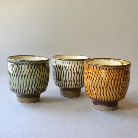 小鹿田焼 湯呑小 飛びカンナ - 加藤五郎商店