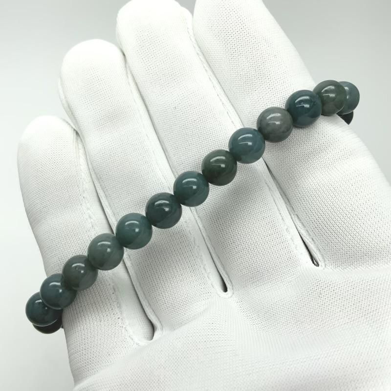 糸魚川翡翠(青緑)入りコン沢産 ブレスレット 6.5mm 】 青翡翠 国産