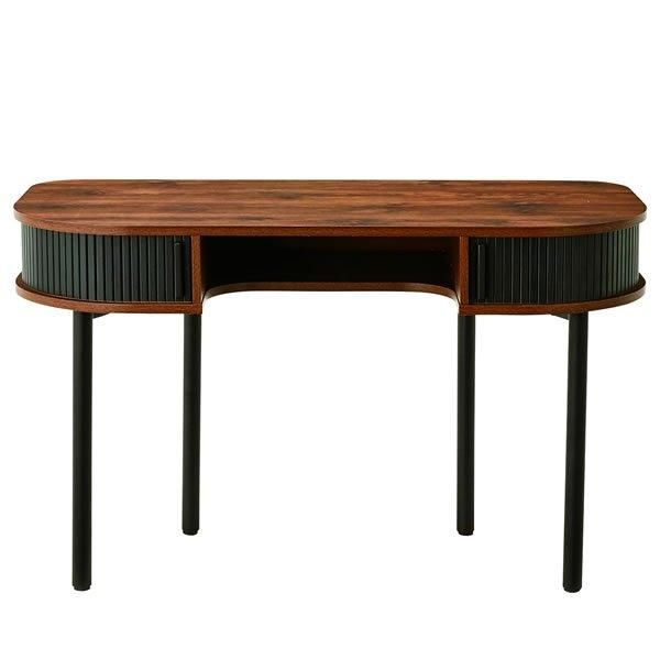 ラウンドトップのウォールナット柄デザインデスク SD-616 蛇腹戸収納