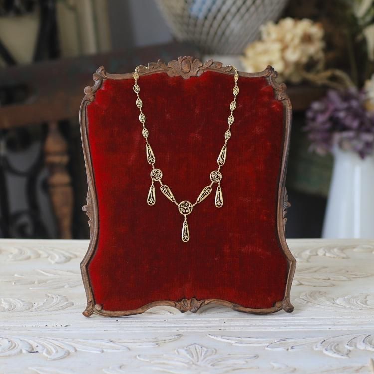 赤 ジュエリーボックス フランス アンティーク ネックレス