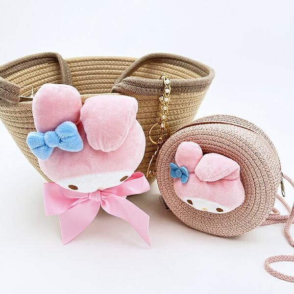 サンリオ マイメロディ ストロー素材ラウンド製ショルダーバッグ かご