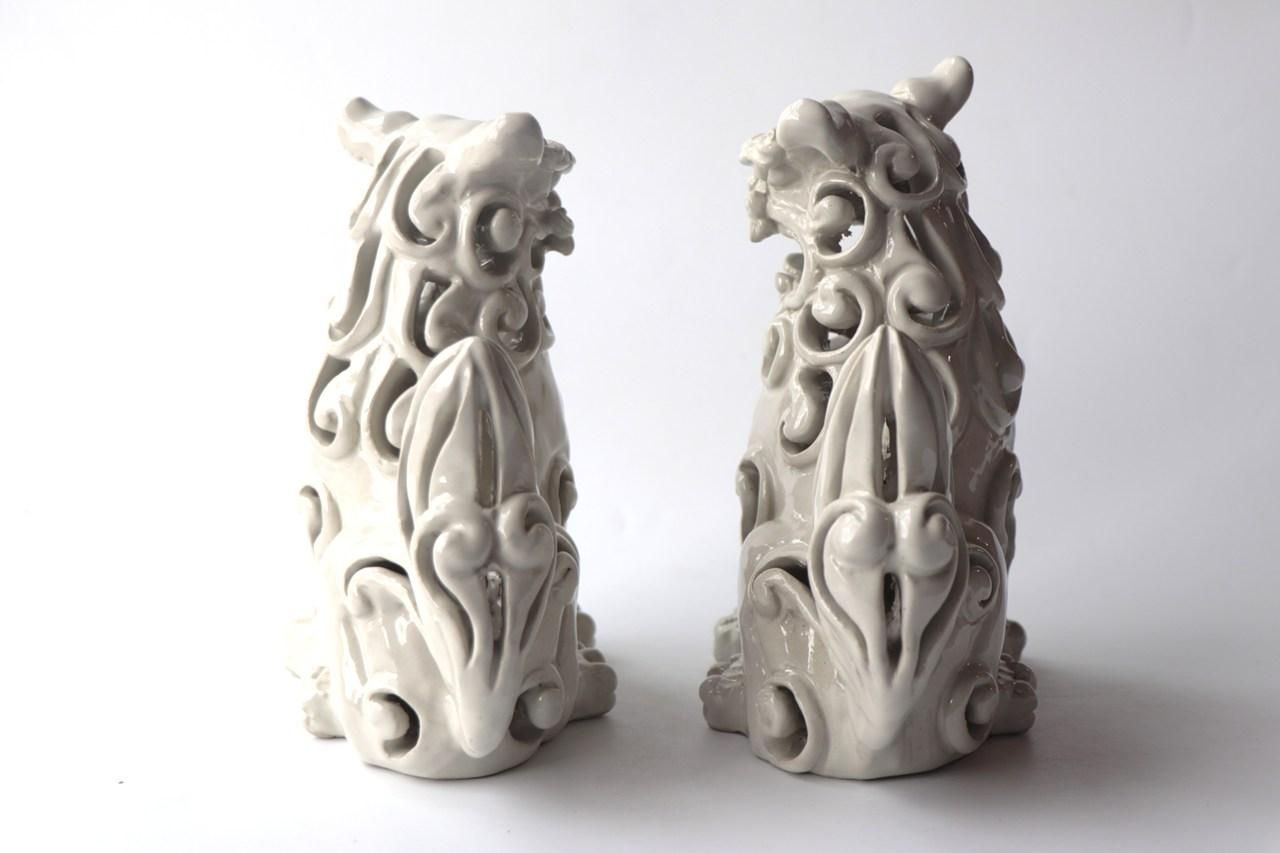 陶器 獅子の像 約30cm グレー 陶器獅子像 約30cm 獅子の陶器像