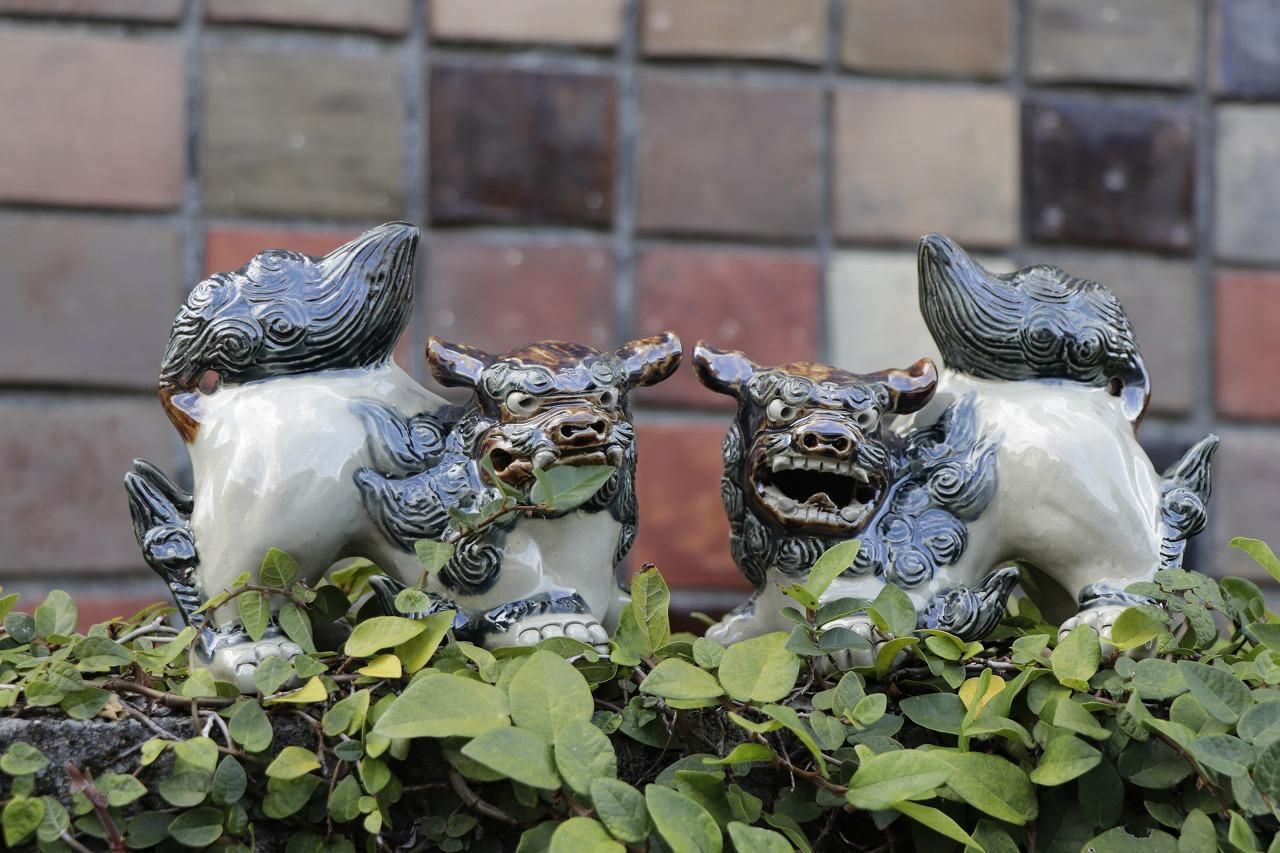 九谷焼 狛犬 玉乗り獅子 獅子 唐獅子 シーサー 縁起置物 シーサー