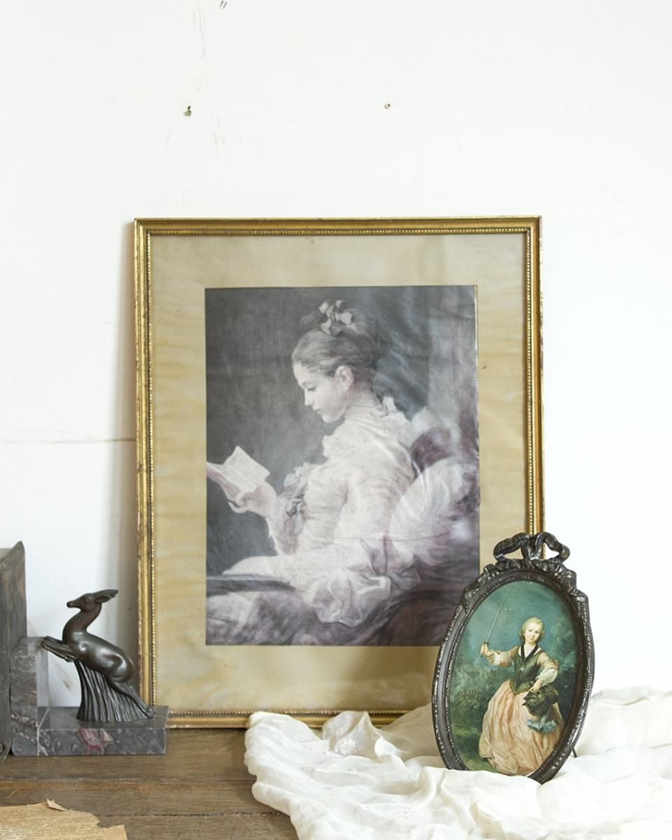 フラゴナール 読書をする女 宝石画 貴石画 油絵 フラゴナール 読書を