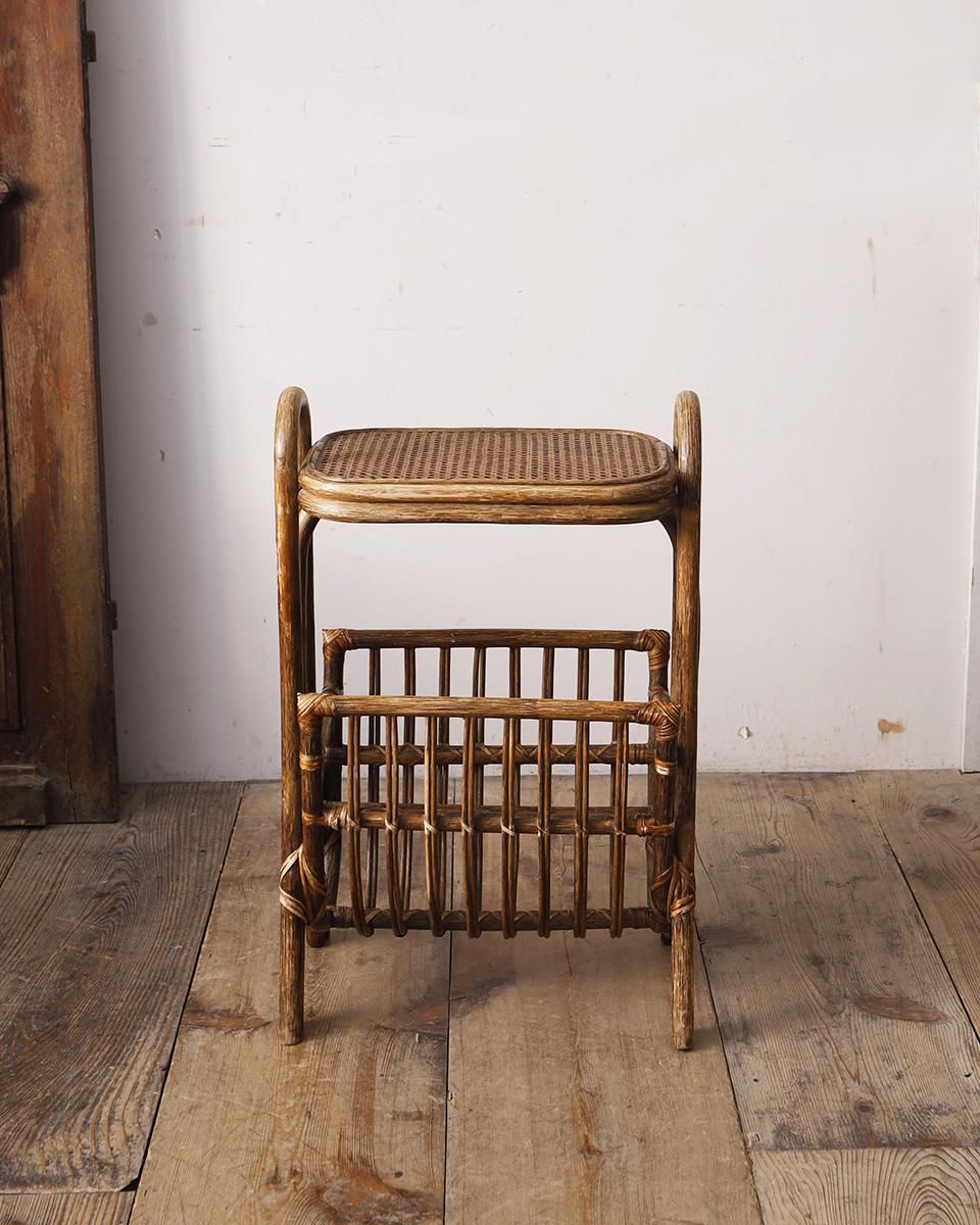 フランスアンティーク ラタン マガジンラック サイドテーブル.12