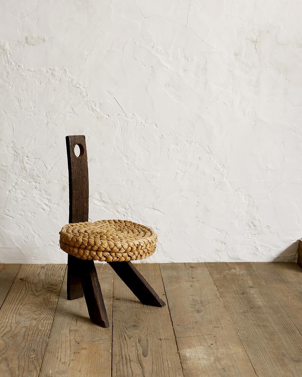 フランスアンティーク ディスプレイ台 籐 木製 ステップ スツール 踏み台