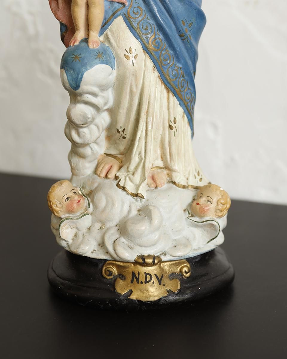フランスアンティーク 聖母マリア様の石膏像 幼子のイエス・キリスト像
