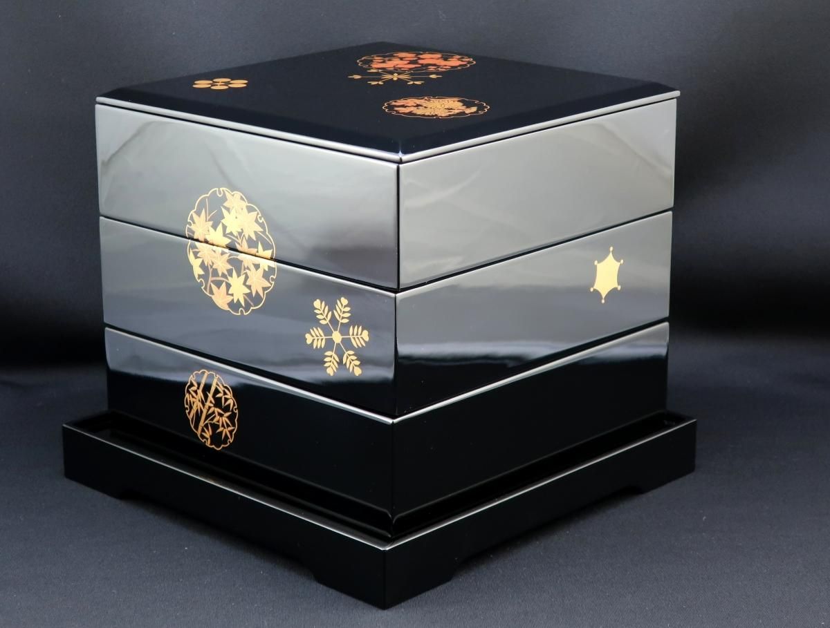 平安象彦 小吸物膳 蒔絵 折敷 五客 赤い漆器の膳 5枚