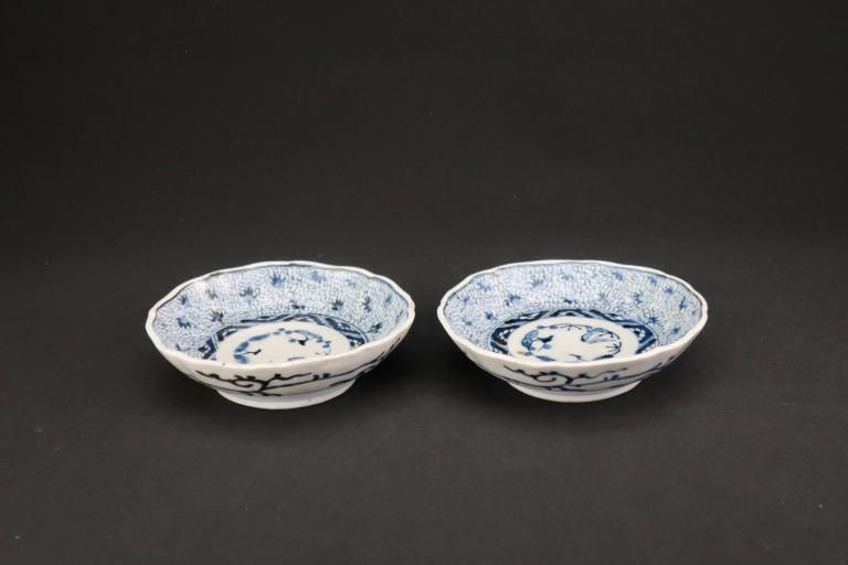 古伊万里染付みじん唐草文りん茶碗3個 [B25834] 古伊万里染付みじん