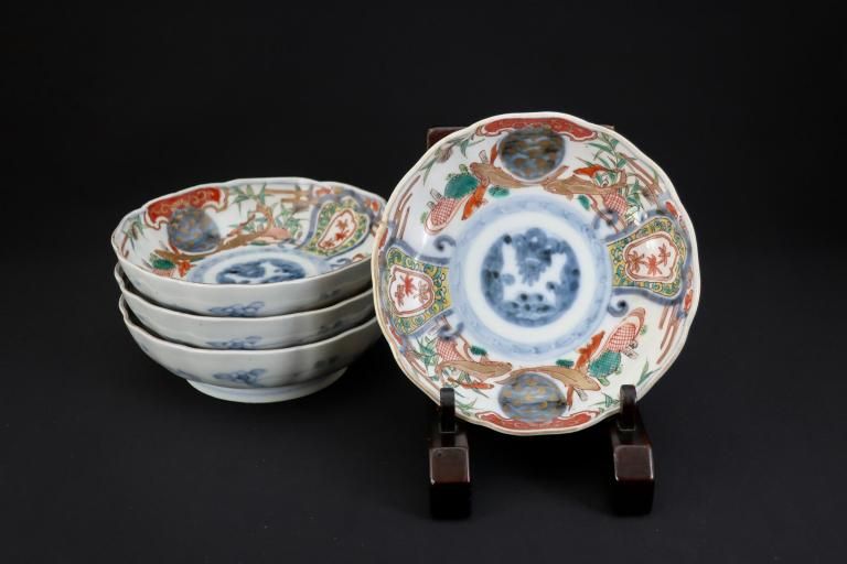 色絵陶磁器・7組14点】＋飾り棚セット 色絵陶磁器・7組14点】＋飾り棚