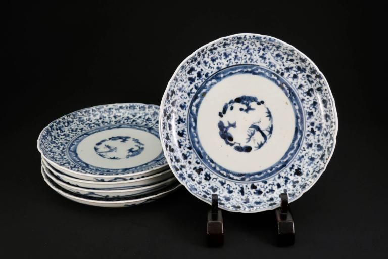 江戸中期 古伊万里唐草文 最上手小皿20枚 木箱付 東Y7-