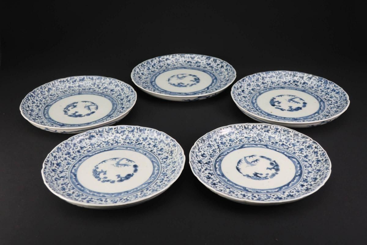 伊万里 瀬戸 染付 陰刻 捻り紋の図 豆皿 5枚 E024AS-fbck 伊万里 瀬戸